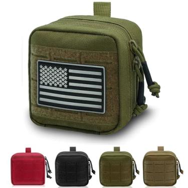 Imagem de Bolsa utilitária Tactical MOLLE Admin com bandeira, corte a laser 10 x 10 cm, bolsa pequena para cinto de ferramentas, com divisória interna e bolso de vinil removível (1 pacote - verde)