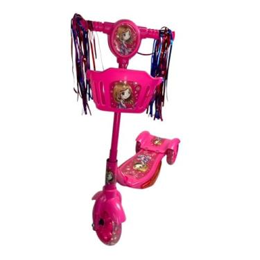 Imagem de Patinete Infantil 3 Rodas com Som e Luz, Rosa, Dobrável, para Crianças, Decorado com Personagem Animado