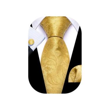 Imagem de Conjunto de gravata Barry.Wang Paisley em tecido de seda de 162 cm