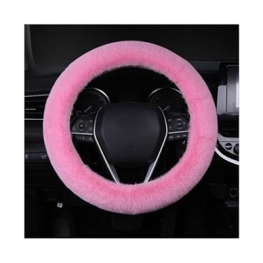 Imagem de Ziciner Capa de volante felpuda para carro, protetor de volante de pele de lã macia de 38 cm, capas de roda de carro fofas para o inverno quente, acessórios de decoração de interiores de carro para mulheres e homens (rosa)