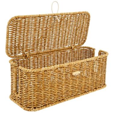 Imagem de 2 recipientes ocultos com ranhuras abertas, caixa de gerenciamento de cabos de imitação de rattan, organizador de cabos de vime feito à mão para esconder tiras de energia e cabos e cobrir fios de TV