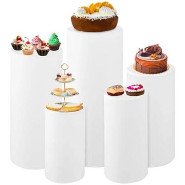 Imagem de Capas de pilar de elastano elástico para festa de casamento, 5 peças de capas de suporte de pedestal de cilindro de elastano, capas de suporte de caixa de exibição de mesa de cilindro redondo