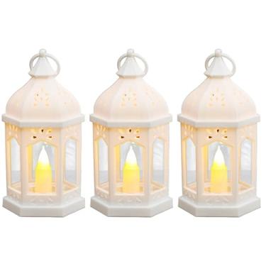 Imagem de 3 peças de suporte de vela em forma de lanterna, decoração vintage europeia, design vazado esculpido, use mesa suspensa ou, brilho quente macio