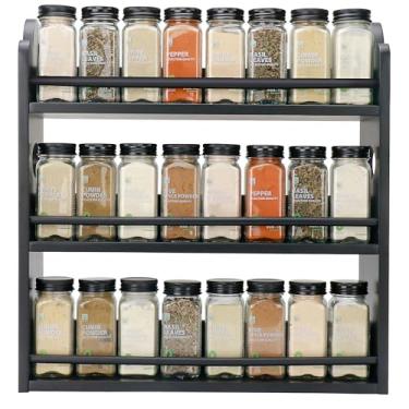 Imagem de Thalomely Porta-temperos de bambu de 3 níveis, organizador de temperos, prateleira de temperos, organizador de especiarias para balcão de cozinha ou montagem na parede, suporte de armazenamento de