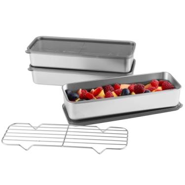 Imagem de Com tampa e escorredor destacável, armazenamento de frutas e legumes de bacon, caixa retangular de aço inoxidável à prova de vazamento para refeições delicadas, 3 recipientes para geladeira