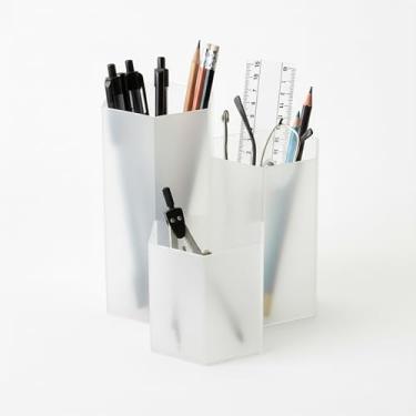 Imagem de Suporte de lápis transparente para mesa | organizador de 3 compartimentos fofos | Copos de lápis de formato hexagonal para sala de aula, escritórios, mesas de professores | Organizadores de maquiagem