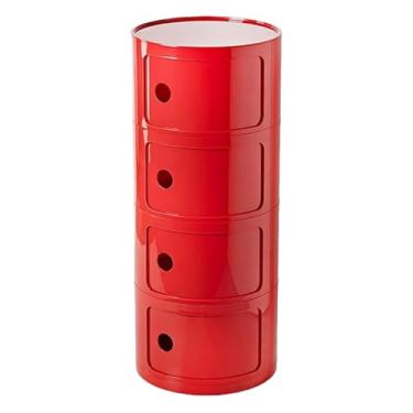 Imagem de Armário de armazenamento multifuncional, mesa de cabeceira com portas de correr, mesa de cabeceira redonda com gavetas, adequado para sala de estar e quarto, espaço pequeno (tamanho: 4 camadas, cor