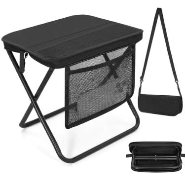 Imagem de Banqueta dobrável portátil com bolso lateral, banquinho de acampamento dobrável leve para adultos, mini cadeira para mochilão, viagem, pesca, assento compacto dobrável com bolsa de armazenamento