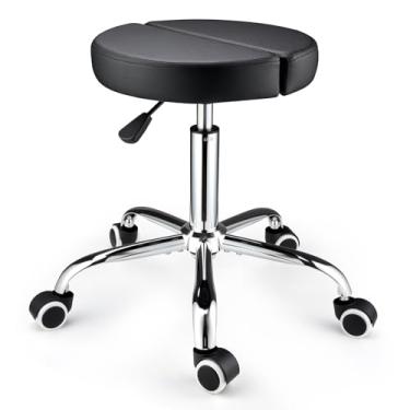 Imagem de FNZIR Banqueta redonda com rodas e altura ajustável, cadeira giratória para loja, escritório, salão, massagem, spa (preto)