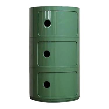 Imagem de Armário de armazenamento multifuncional, mesa de cabeceira com portas de correr, mesa de cabeceira redonda com gavetas, adequado para sala de estar e quarto, espaço pequeno (tamanho: 3 camadas, cor