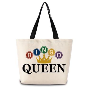 Imagem de ZhuVantrix Bolsa de ombro Bingo Queen fofa estética para compras com bolso interno com zíper, leve e lavável, elegante Bingo Queen, presente para mulheres amigas