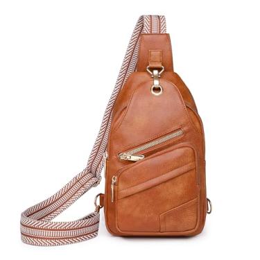 Imagem de ARTINRENAISS Bolsa tiracolo tiracolo para mulheres e homens bolsa de viagem de couro vegano elegante bolsa de peito com alça padronizada, Amarelo, marrom