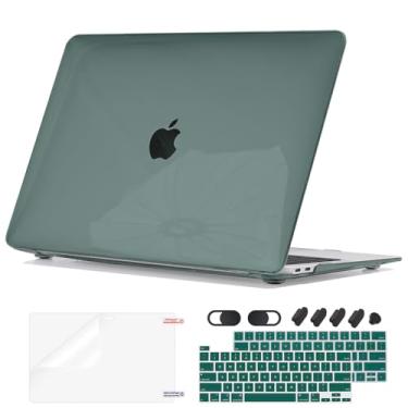Imagem de Seanai Compatível com MacBook Pro 13 polegadas 2022-2016 A2338 A2289 A2251 A1706 A1989 A2159 M2 M1, capa rígida de plástico cristal, película para teclado para Mac Pro 13 Touch ID, verde meia-noite