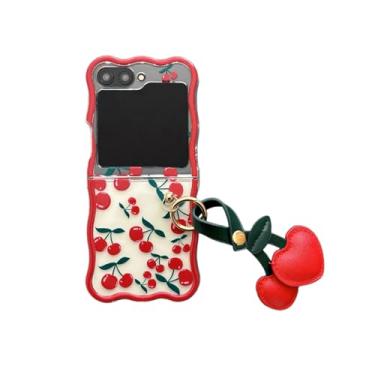 Imagem de GUAYQAT Capa para Samsung Galaxy Z Flip5/6, capa de telefone transparente com estampa cereja com chaveiro para meninas e mulheres, capa fofa para Galaxy Z Flip 6 (Z Flip 5)