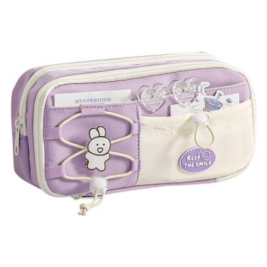 Imagem de Estojo de lápis Bolsa de lápis de tecido roxo de grande capacidade para crianças