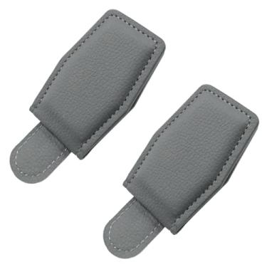 Imagem de UHANBUT 2 peças de suportes magnéticos para óculos de sol de carro, porta-óculos de couro, cartões e clipe de bilhetes, acessórios de viseira de carro para caminhão SUV (cinza)