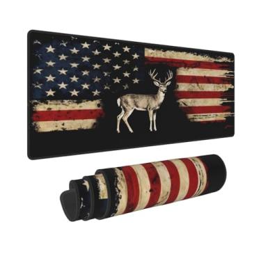 Imagem de CANFLASHION Tapete de mouse com bandeira americana, tapete de mesa de escritório 80 x 28 cm, mouse pad grande para jogos com design de cervo, GG estendido à prova d'água para computador com base de