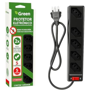 Imagem de Filtro de Linha Protetor Eletrônico Inteligente 5 Tomadas Preto - Proteção Contra Pico de Tensão e Sobrecarga, Cabo 1 Metro, Bivolt