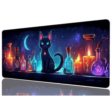 Imagem de Tapete de mesa gato preto para jogos grande mouse teclado pad escuro academia fantasia frascos mágicos tapetes de mesa teclado de computador tapete de mouse tapete para laptop escritório decoração de
