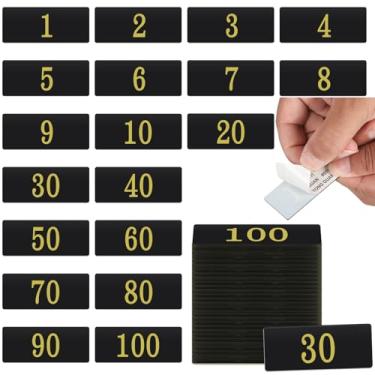 Imagem de 100 peças de adesivos numerados de acrílico 6 cm x 2,5 cm preto retangular número de armário 1-100 etiquetas placas de número de armário com fita autoadesiva para porta de mesa, casa, escritório, sala