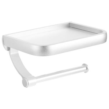 Imagem de Wall-Mounted Aluminum Alloy Toilet Paper Rack with Phone Shelf Bathroom Organizer Multifunctional Holder Easy Installation Prevents Phone Slips