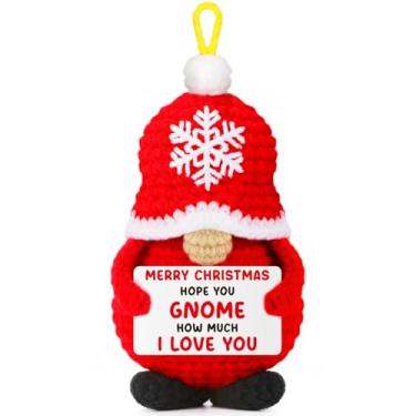 Imagem de Presente de Natal atencioso para homens, mulheres, esposa, marido, casal e família – Ornamento romântico feito à mão com gnomo de sino nórdico (em pé/pendurado) com cartão I Love You | para cornija