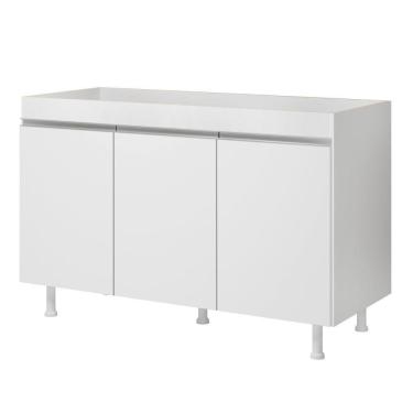 Imagem de Balcão Buffet Gabinete De Cozinha Lux 119cm 100% Mdf Sem Tampo 03 Portas Branco - Abmaza