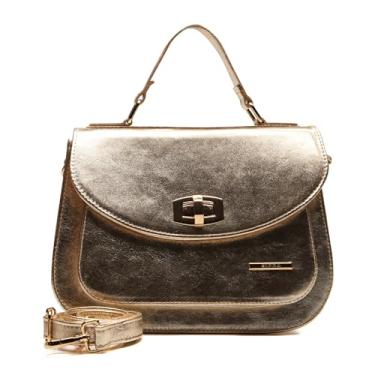 Imagem de Bolsa Feminina Mão Transversal Estruturada Couro Sifra (METALIZADO OURO VELHO)