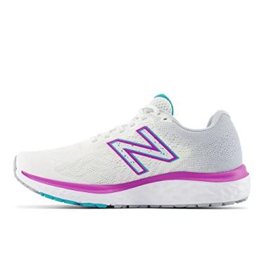 Imagem de New Balance Tênis de corrida feminino Fresh Foam 680 V7, Branco/Cinza Quartzo/Azul Virtual, 11 Wide