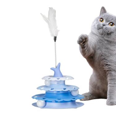Imagem de Bolas de trilha para gatos | Teaser Stick toca-discos para alívio do tédio - Suprimentos para animais de estimação, rolo de brinquedo para gatinhos, pista de torre de bola interativa para exercícios