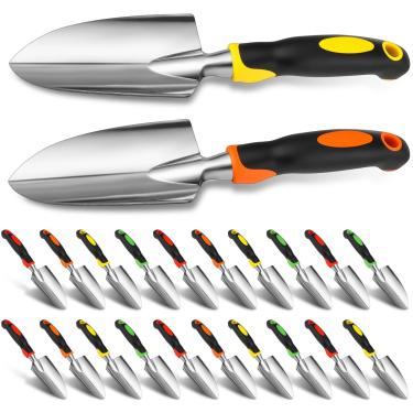 Imagem de Yaocom 24 Pás de jardim de liga de alumínio para serviço pesado, pequenas pás de escavação, espátula de metal com alça macia para jardim, gramado, quintal, ferramenta de plantio (pá larga, amarelo