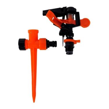 Imagem de Irrigador Giratório para Jardim, Aspersor Rotativo em Plástico, Laranja e Preto, para Gramado, Horta e Irrigação