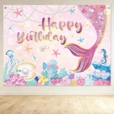 Imagem de Decoração Parede Banner Sereia, 150x100cm Poliéster Fundo do Mar Decoração Aniversário Sonhadora para Meninas Chá de Bebê e Tema Princesa