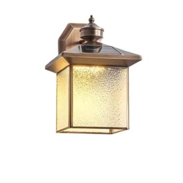Imagem de Luminária de parede solar externa, à prova d'água e simples, para coluna de portão de pátio de vila, luminária de parede externa toda em cobre para corredor e varanda (Seção A)