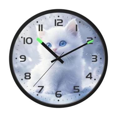 Imagem de SEHANY Relógio de parede de gato fofo, silencioso, sem tique-taque, operado por bateria, controle de som, luz noturna, relógios de parede para sala de estar, cozinha, quarto, escritório, decoração de