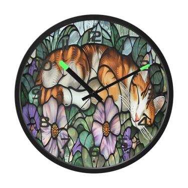Imagem de SEHANY Pintura esmaltada de relógio de parede de gato, silencioso, sem tique-taque, relógio redondo operado por bateria, controle de som, luz noturna, relógios de parede para sala de estar, cozinha