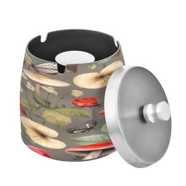 Imagem de Blueangle Cinzeiro de cogumelo morango com tampa para cigarros, à prova de vento/à prova de chuva, aço inoxidável, sem fumaça, inodoro, cinzeiro para uso interno ou externo (565)