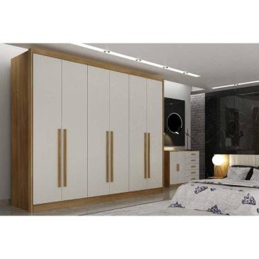 Imagem de Guarda Roupa Casal 6 Portas (2 C/ Espelho) E 8 Gavetas Bandeira/himalaia Cumaru/fendi 25 - Horizonte
