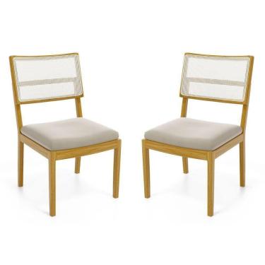 Imagem de Kit Com 2 Cadeiras Milena Madeira Maciça Assentos Estofados Encostos De Tela Sintética Veludo Bege 102