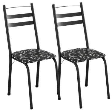 Imagem de Kit 2 Cadeiras Tubular America 061 Cromo Preto Assento Preto Flor Artef
