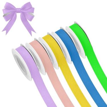 Imagem de SEHANY 5 rolos de fita de Natal de 1,5 cm e 5 jardas fitas coloridas de tecido de cor sólida, fitas de cetim para festivais, fitas decorativas de Natal para embrulho de presente, artesanato faça você