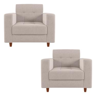 Imagem de Kit 02 Poltronas Arezzo Linho Pés Chanfrado Castanho - D'Rossi