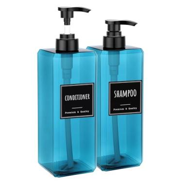 Imagem de Segbeauty Dispensador de sabão grande azul de 1000 ml para banheiro, cozinha, 2 frascos de plástico recarregáveis para xampu e condicionador, dispensador de sabão de loção vazia de 1000 ml com bomba