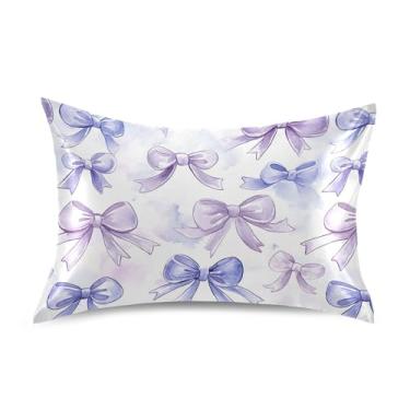 Imagem de SEHANY Capas de almofada de seda com laço roxo para cabelo e pele, capas de almofada de cetim respiráveis macias e refrescantes com fecho de envelope, tamanho king (51 x 76 cm)
