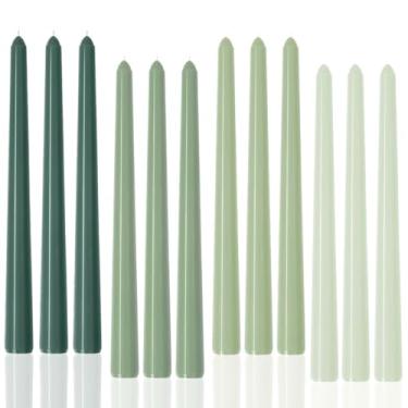 Imagem de Velas cônicas verdes de 25,4 cm, pacote com 12 castiçais verdes, sem cheiro, queimaduras de 8 horas para primavera, decoração de casa, jantar, feriados, casamentos, decoração de casa de Natal