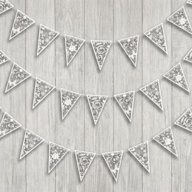 Imagem de Cheerland Bandeira Branca Transparente Bandeira Triangular Pendente Flora Bandeira Kit Flor Folha Borboleta Estampada Bunting Party Decorações Penduradas Elegante Casamento Decoração de Casamento Fundo para Bridal Chá de Bebê Aniversário