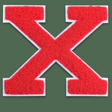 Imagem de QianSiLi Adesivos de letras universitárias de chenille vermelho de 15 cm, letras grandes para jaquetas Letterman, moletons com capuz, mochilas, coletes, roupas, adesivos individuais de letra X