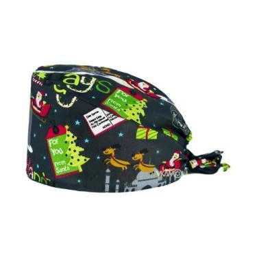 Imagem de Touca Cirúrgica Reutilizável De Algodão 100% Com Estampa De Natal Para