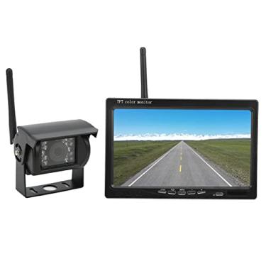 Imagem de Greensen de Câmera de Ré 7 Polegadas, Tela LCD TFT Widescreen Alta Resolução IP68 à Prova D'Água Com Linha de Ré 18 LEDs IR Visão Noturna, para RV Caminhão Reboque Ônibus Motorhome