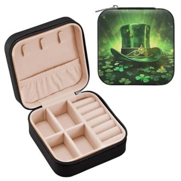 Imagem de YETTASBIN Caixa de joias com chapéu de Dia de São Patrício para adolescentes, meninas, mulheres, presente de aniversário, Natal, caixa de armazenamento portátil de couro PU, mini estojo de joias de